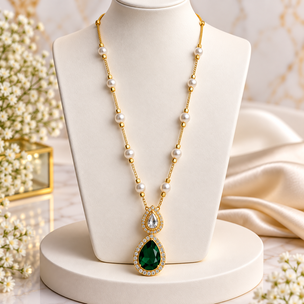 Royal Purple Double Teardrop Pearl Pendant Necklace