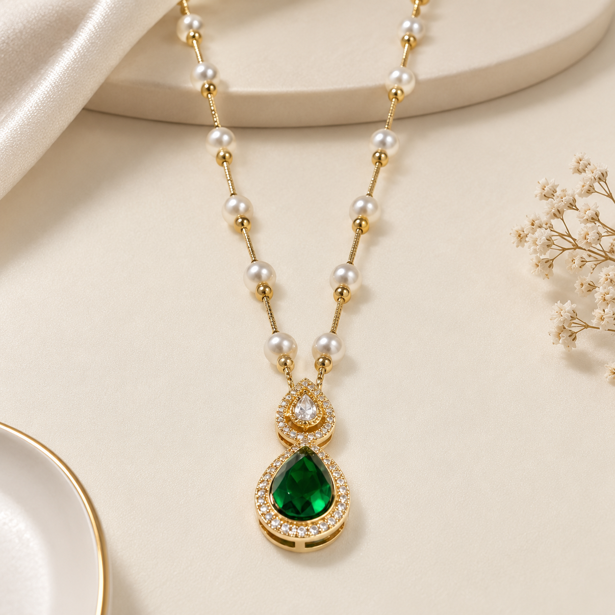 Royal Purple Double Teardrop Pearl Pendant Necklace