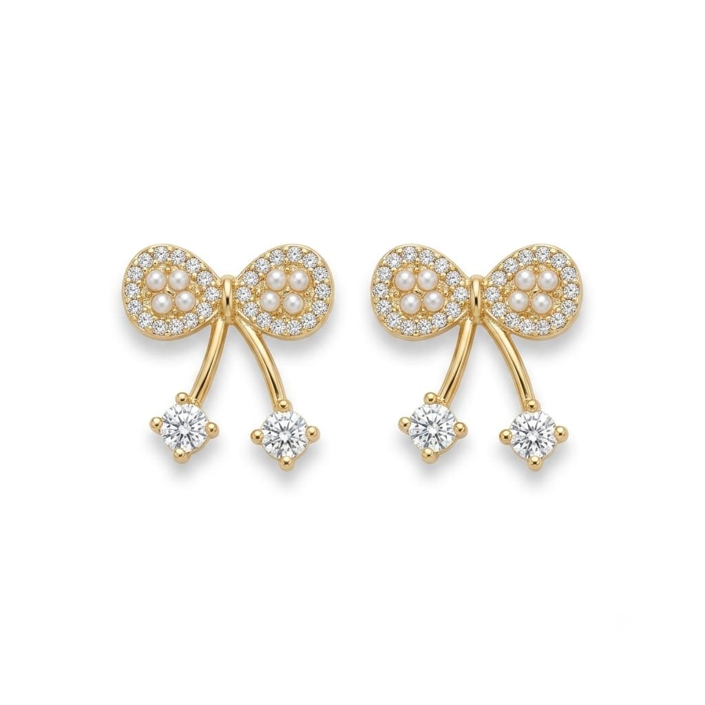 Pearl Bow Crystal Drop Earrings