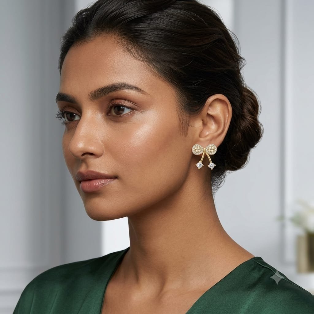 Pearl Bow Crystal Drop Earrings