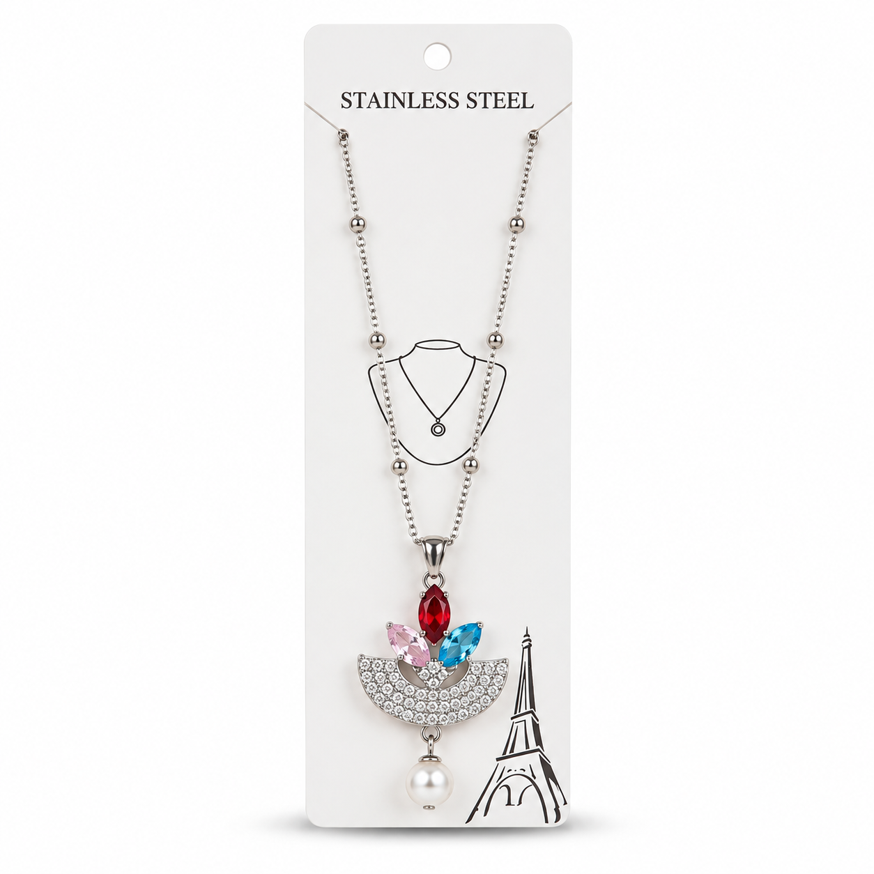 ZivaShine Multicolor Crystal Pearl Statement Necklace