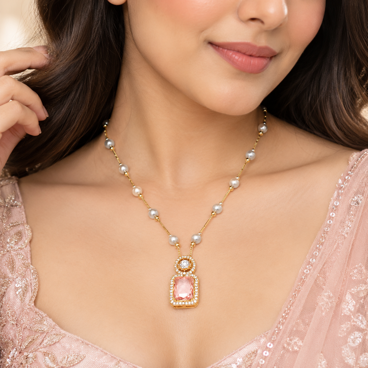 Pearl & Pink Gemstone Necklace