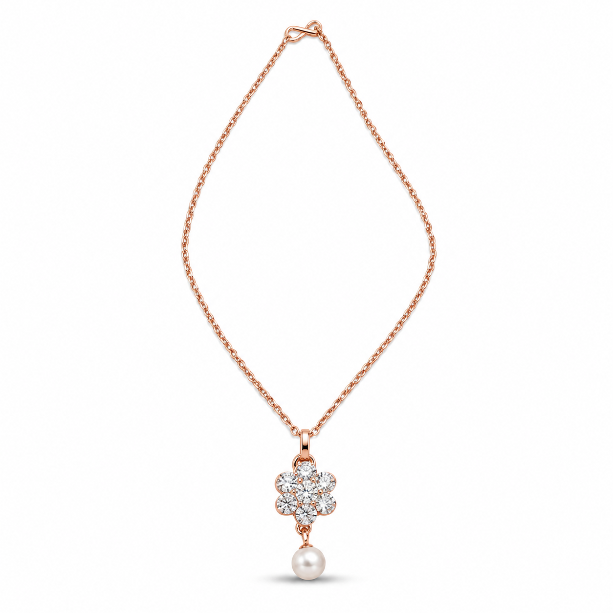 ZivaShine Rose Gold Floral Pearl Pendant Necklace