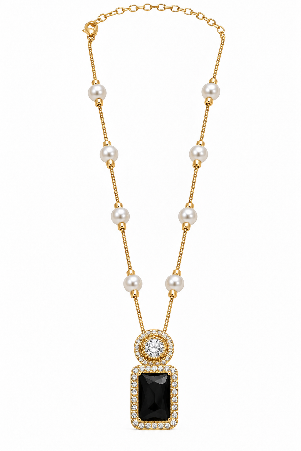 Black Gemstone Pearl Pendant Necklace for Women image 2
